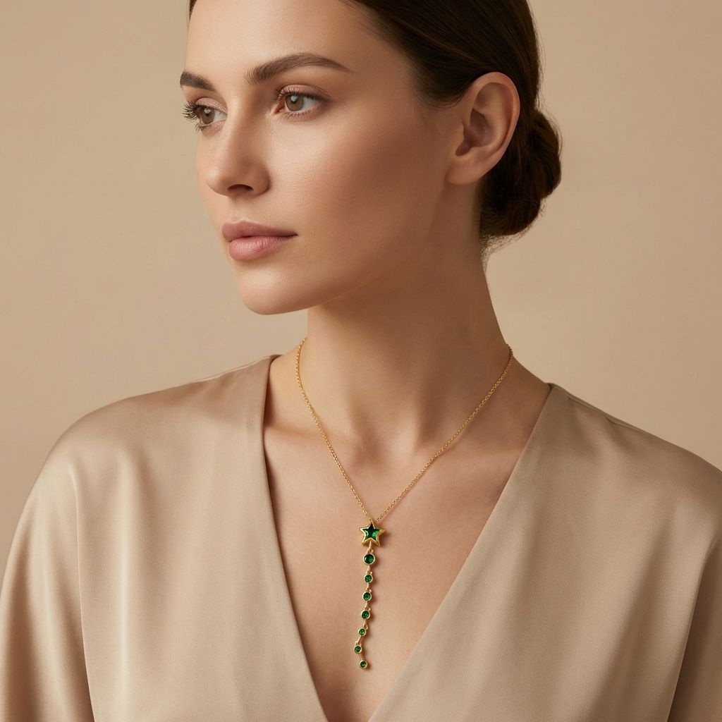 Golden And Green Premium Anti Tarnish Necklace For Women