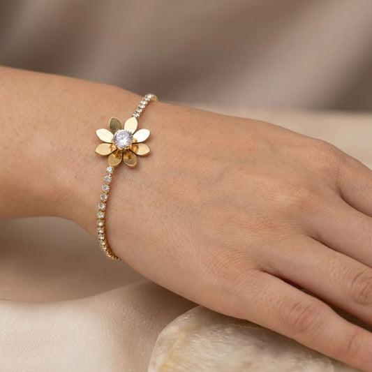 Stone Links Flower Premium Anti Tarnish Bracelet For Women