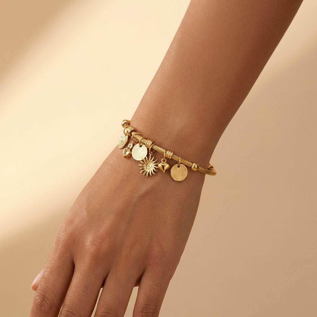 Golden Premium Charms Magentic Anti Tarnish Bracelet For Women