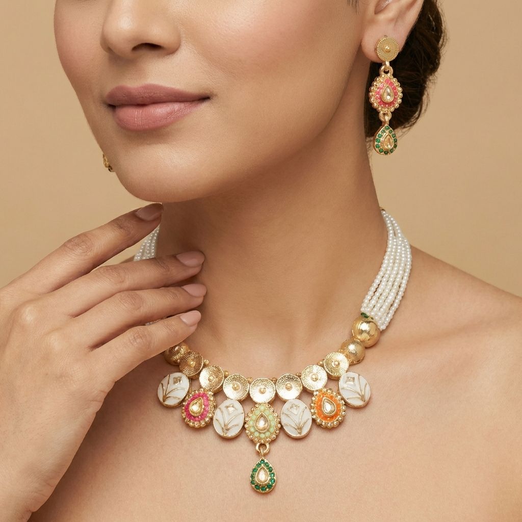 PREMIUM VINTAGE BIKANERI ENAMEL NECKLACE SET FOR WOMEN