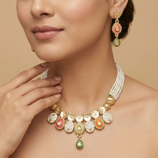 PREMIUM VINTAGE BIKANERI ENAMEL NECKLACE SET FOR WOMEN
