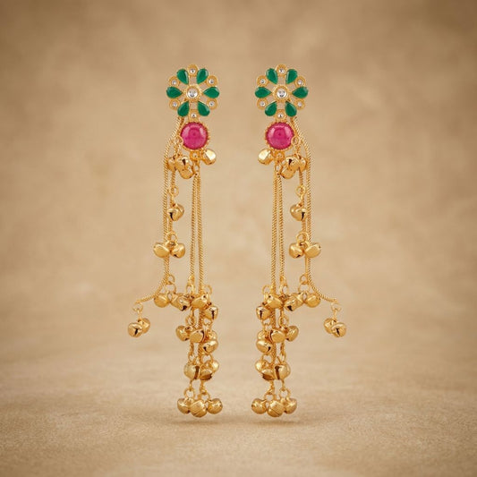 Golden Premium Alloy Earrings For Women With Kanchari chain