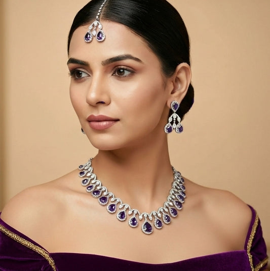 Purple Premium AD Necklace For Women