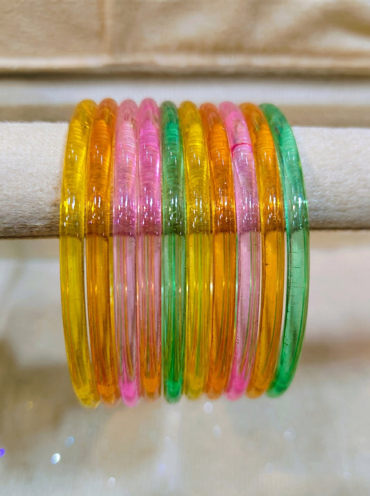 Light Multi Jelly Glass Bangles Set Of 8