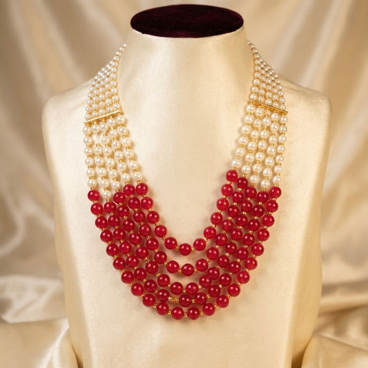 RED PEARL PREMIUM BEADED 5 LAYER MOTI MALA