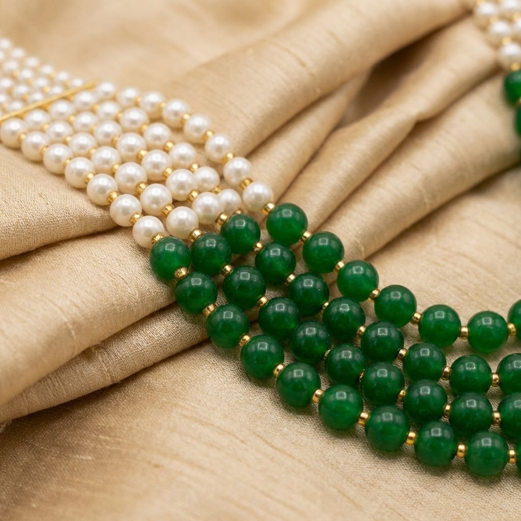 GREEN PEARL PREMIUM BEADED 5 LAYER MOTI MALA