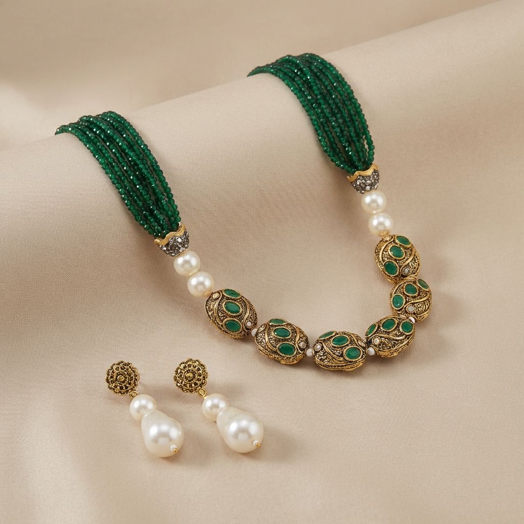 Green Premium Pearls Necklace For Women