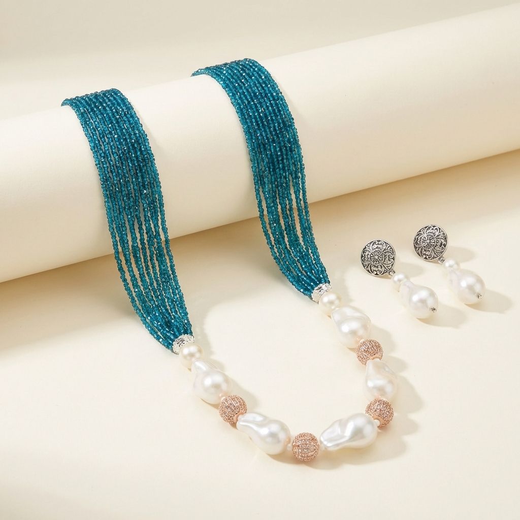 Turquoise Blue Premium Pearls Necklace For Women