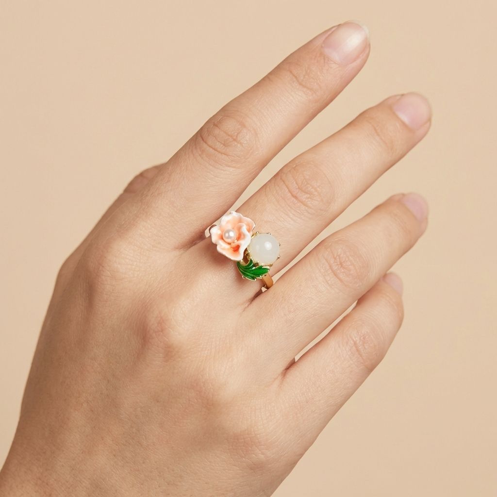 Multicolor Premium Floral Pearl Anti Tarnish Ring For Women