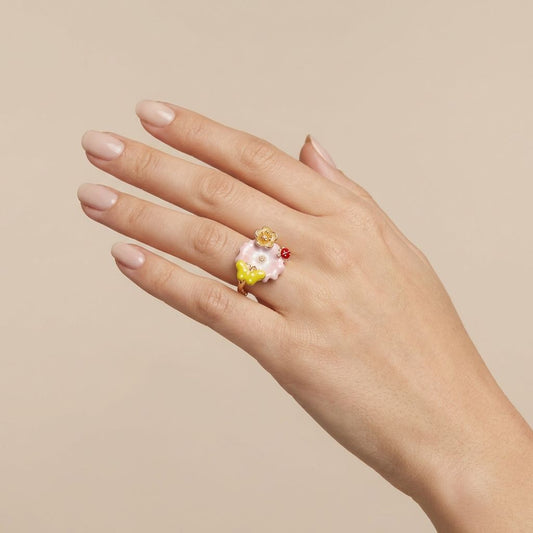 FLORAL ENAMEL PREMIUM GOLD PLATED ANTI TARNISH RING FOR WOMEN