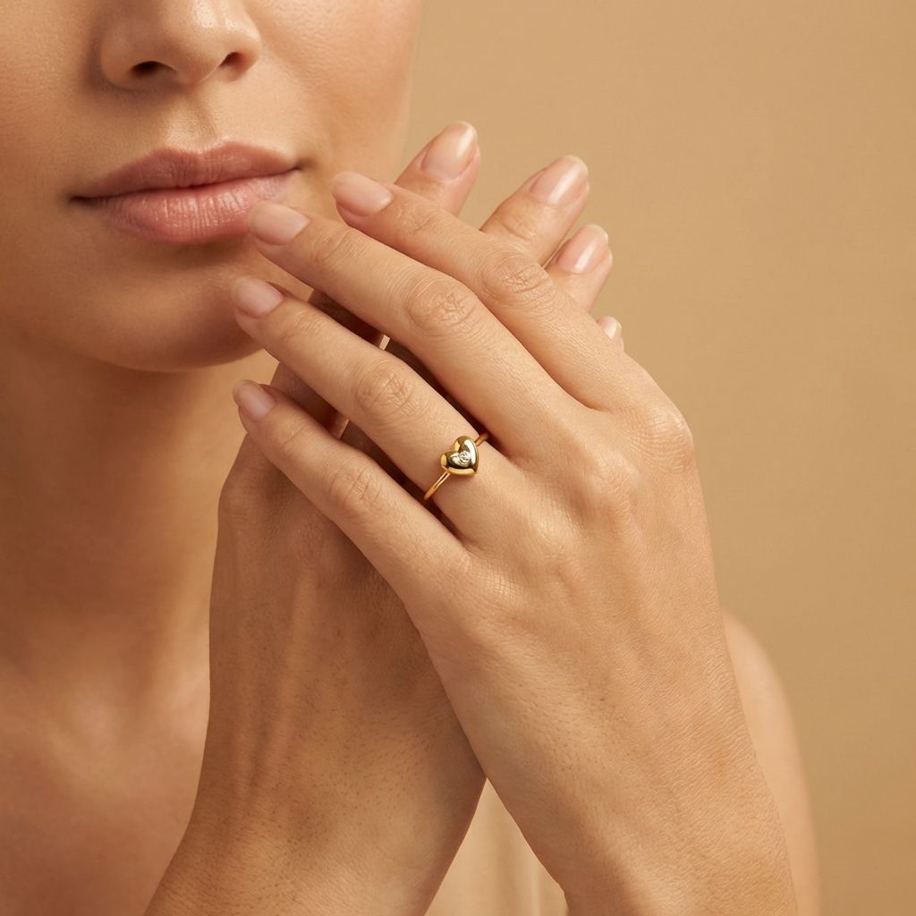 Golden Premium Anti Tarnish Heart Ring For Women