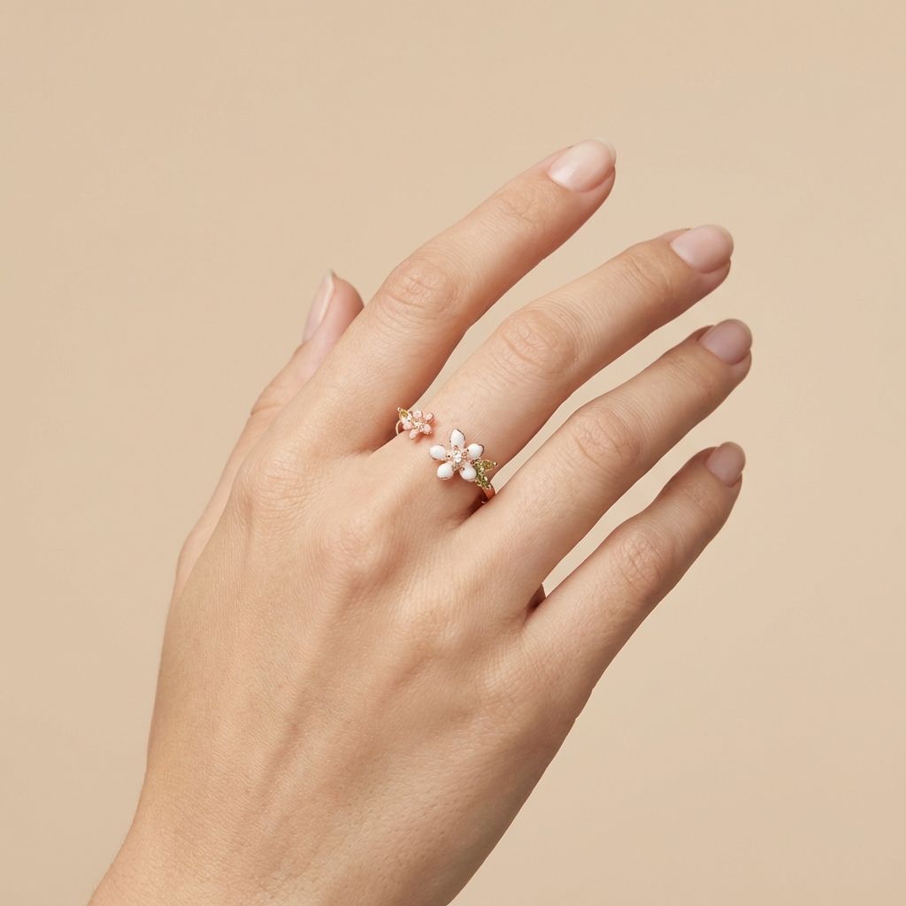 Korean Premium Anti Tarnish Floral Stone Ring For Women