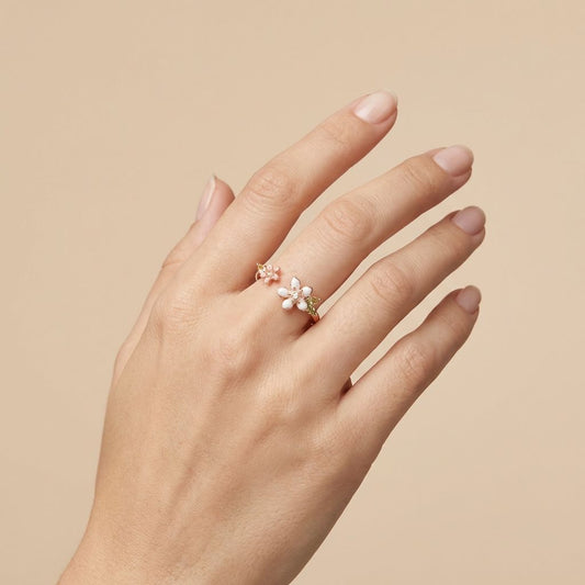 Korean Premium Anti Tarnish Floral Stone Ring For Women