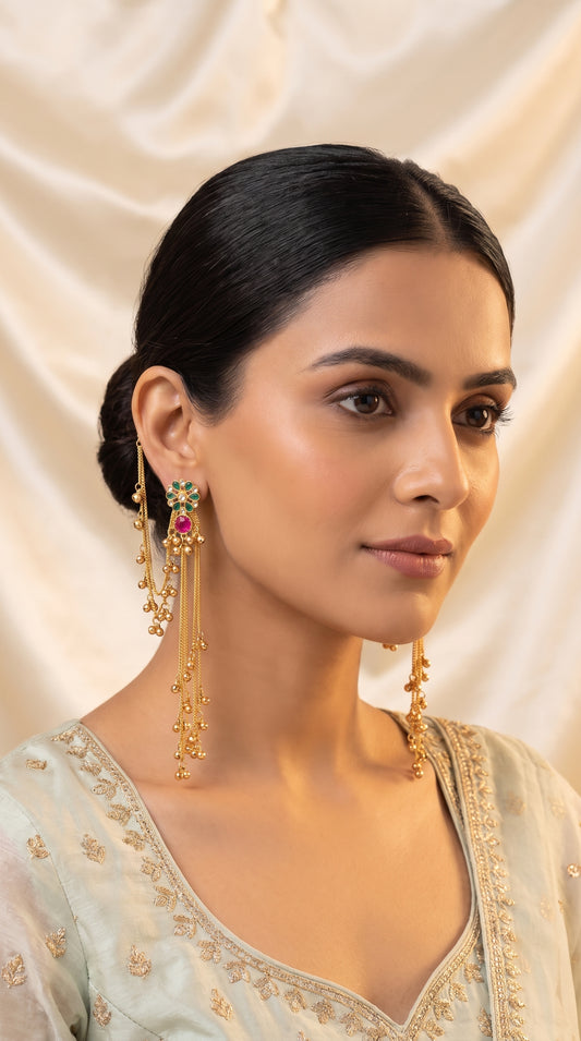 Golden Premium Alloy Kashmiri Earrings For Women with kanchain