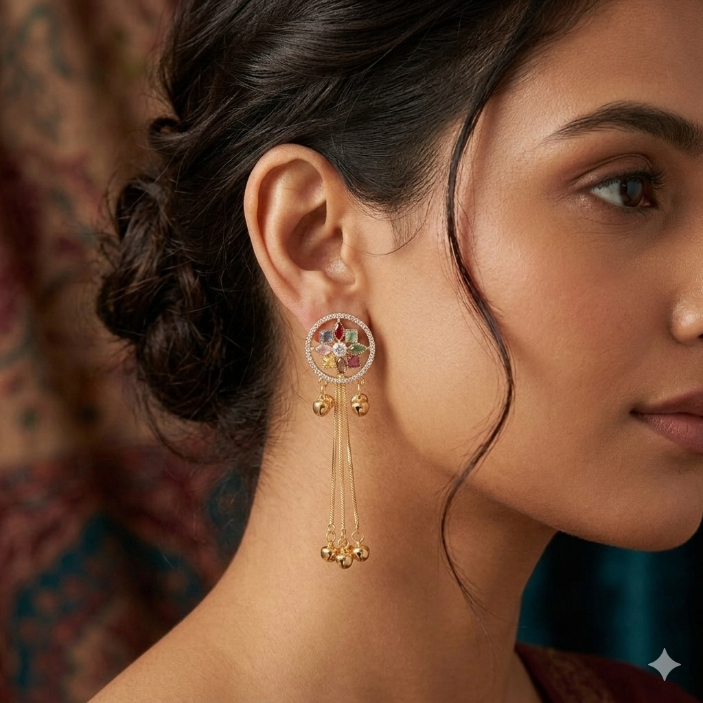 Golden Premium Alloy Kashmiri Earrings For Women