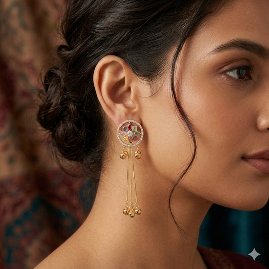 Golden Premium Alloy Kashmiri Earrings For Women
