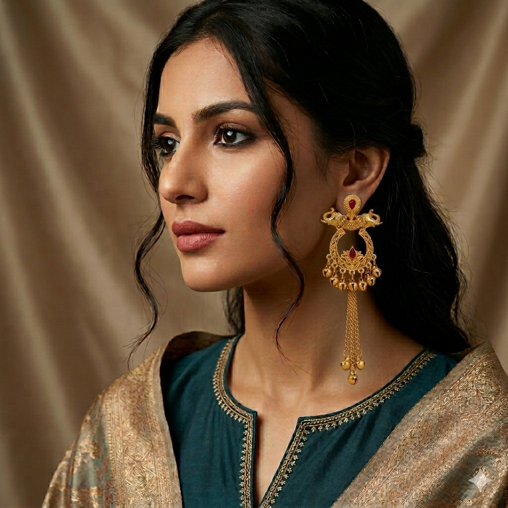 Golden Premium Alloy Kashmiri Earrings For Women