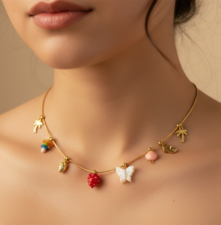 Fish And Charms Anti Tarnish Necklace For Women