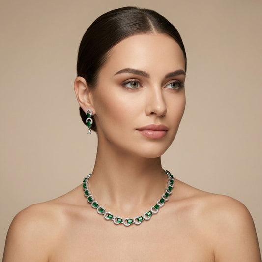 Green Premium AD Necklace For Women