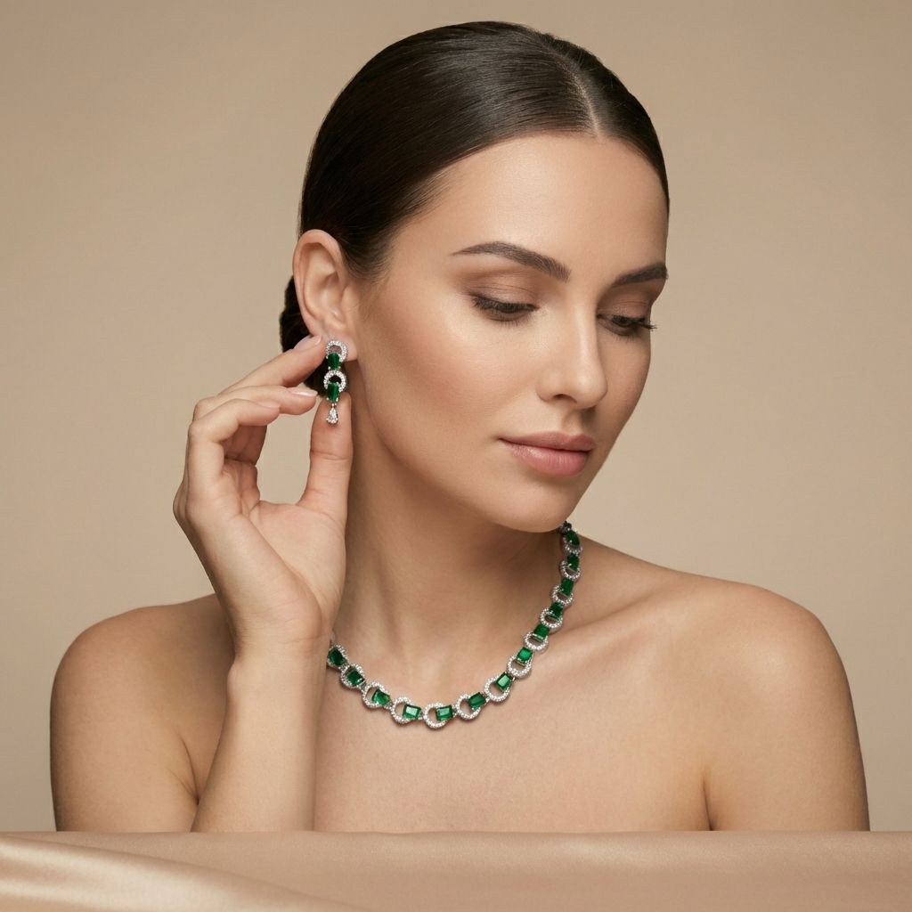 Green Premium AD Necklace For Women