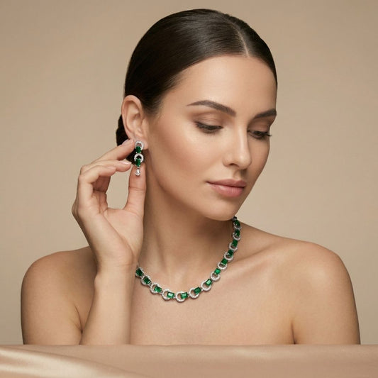 Green Premium AD Necklace For Women