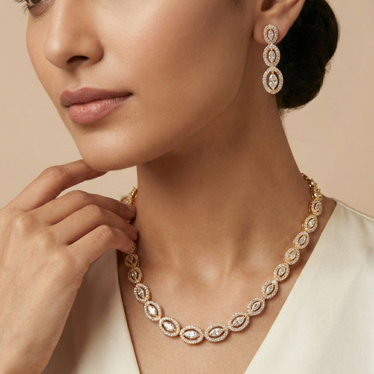 Golden Premium AD Necklace For Women