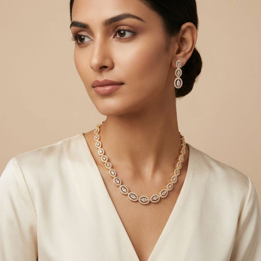 Golden Premium AD Necklace For Women