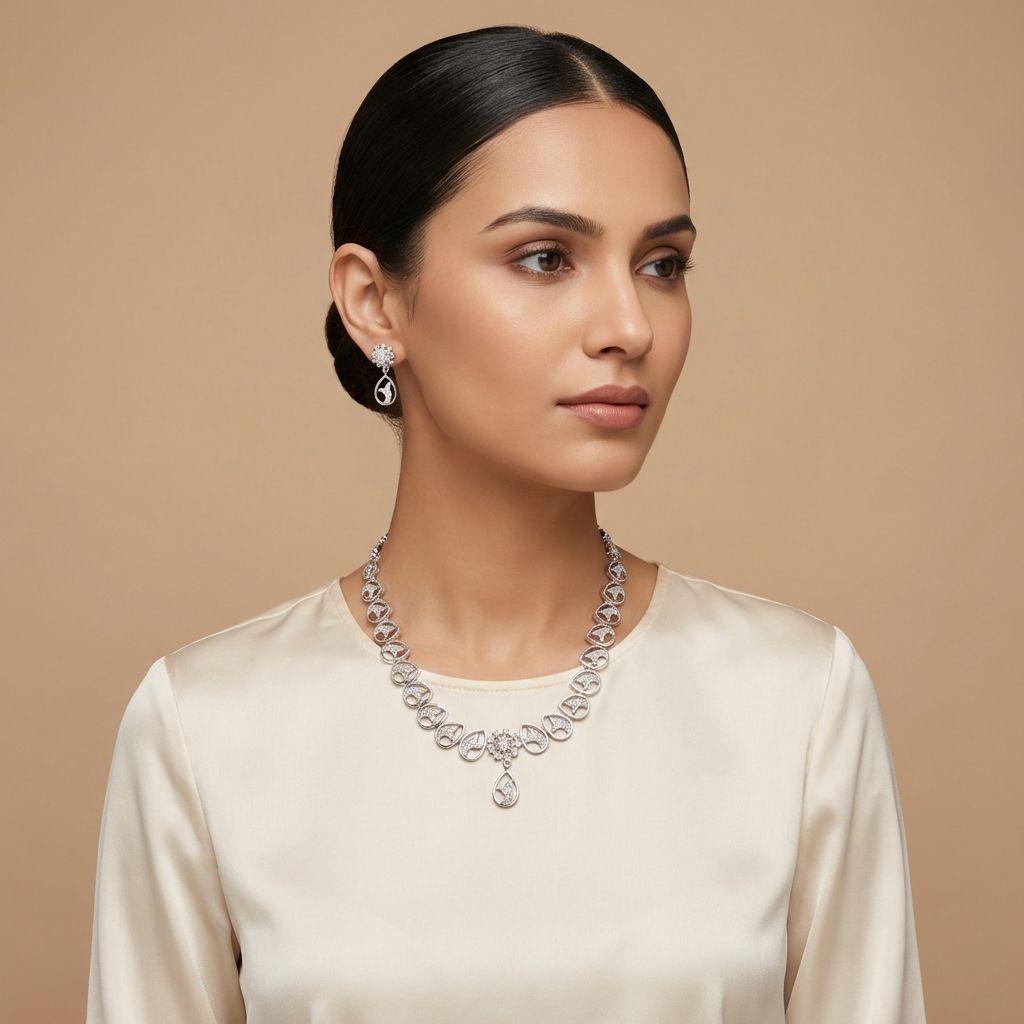 Silver Premium AD Necklace For Women