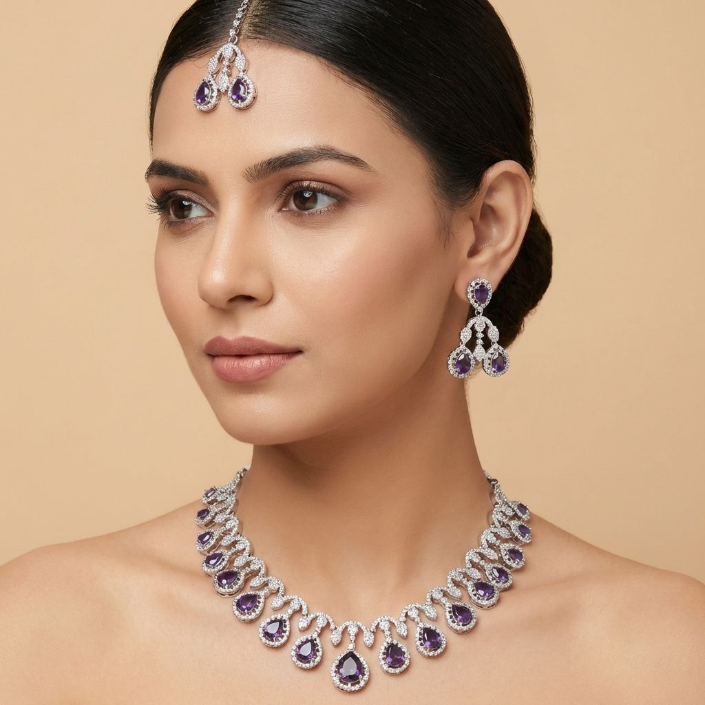 Purple Premium AD Necklace For Women