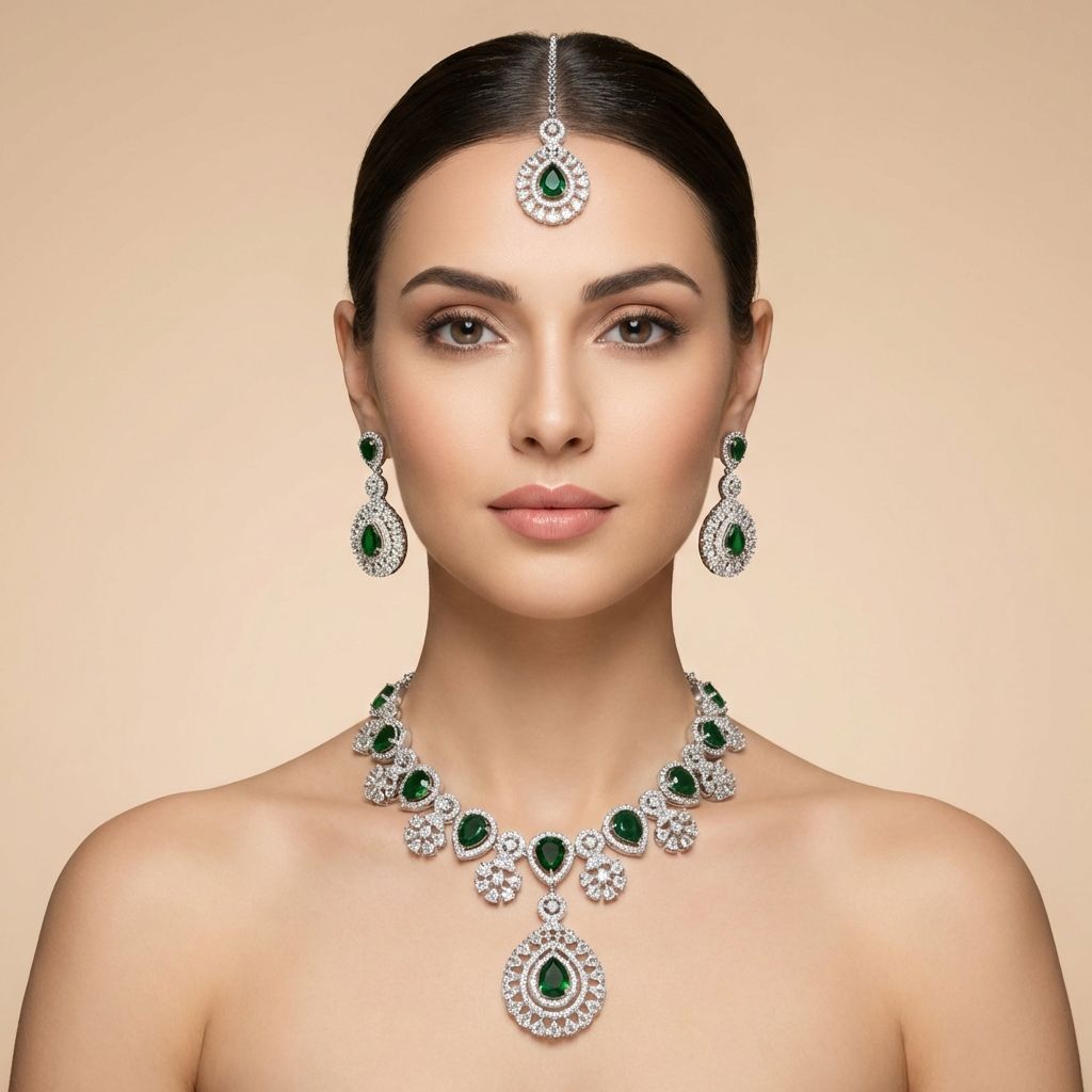 Green Premium AD Necklace For Women