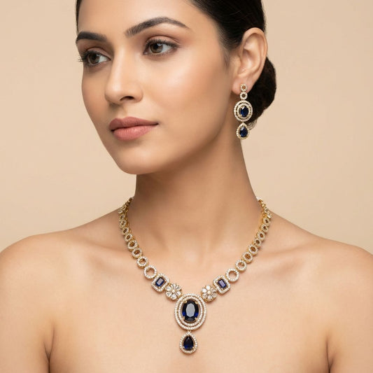 Blue Premium AD Necklace For Women