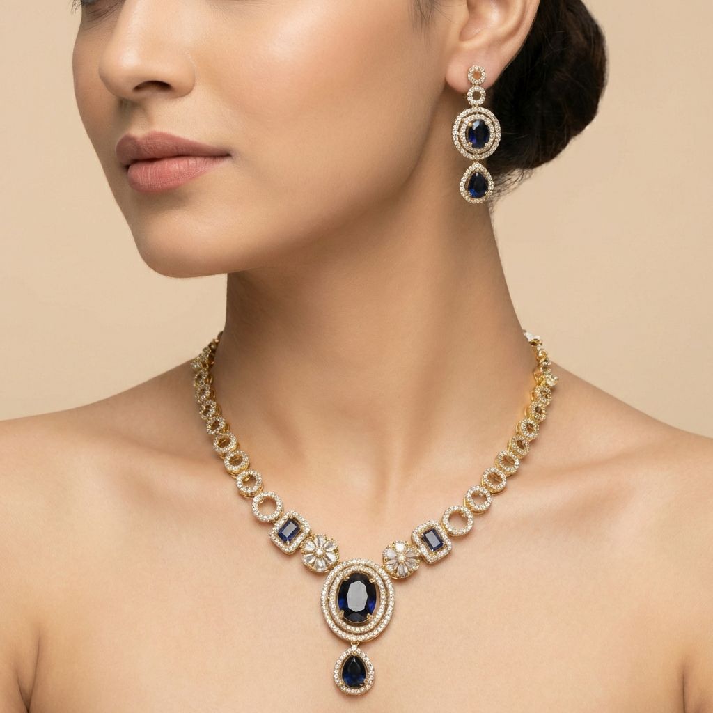 Blue Premium AD Necklace For Women
