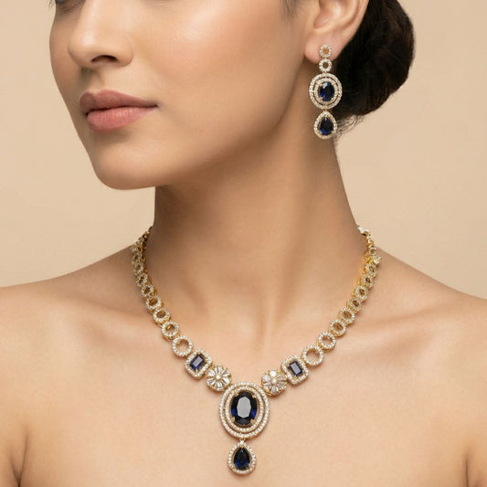 Blue Premium AD Necklace For Women