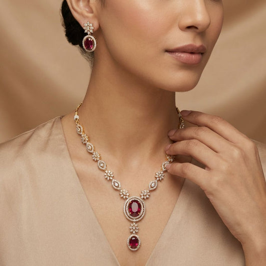 Ruby Pink Premium AD Necklace For Women