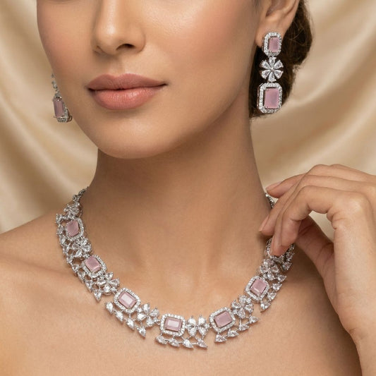 Light Pink Premium AD Necklace For Women