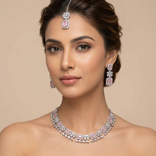 Light Pink Premium AD Necklace For Women