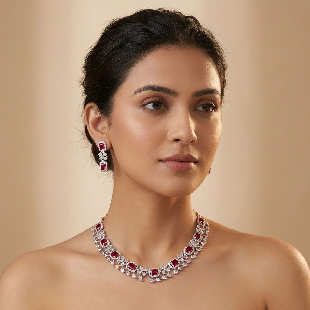 Red Premium AD Necklace For Women