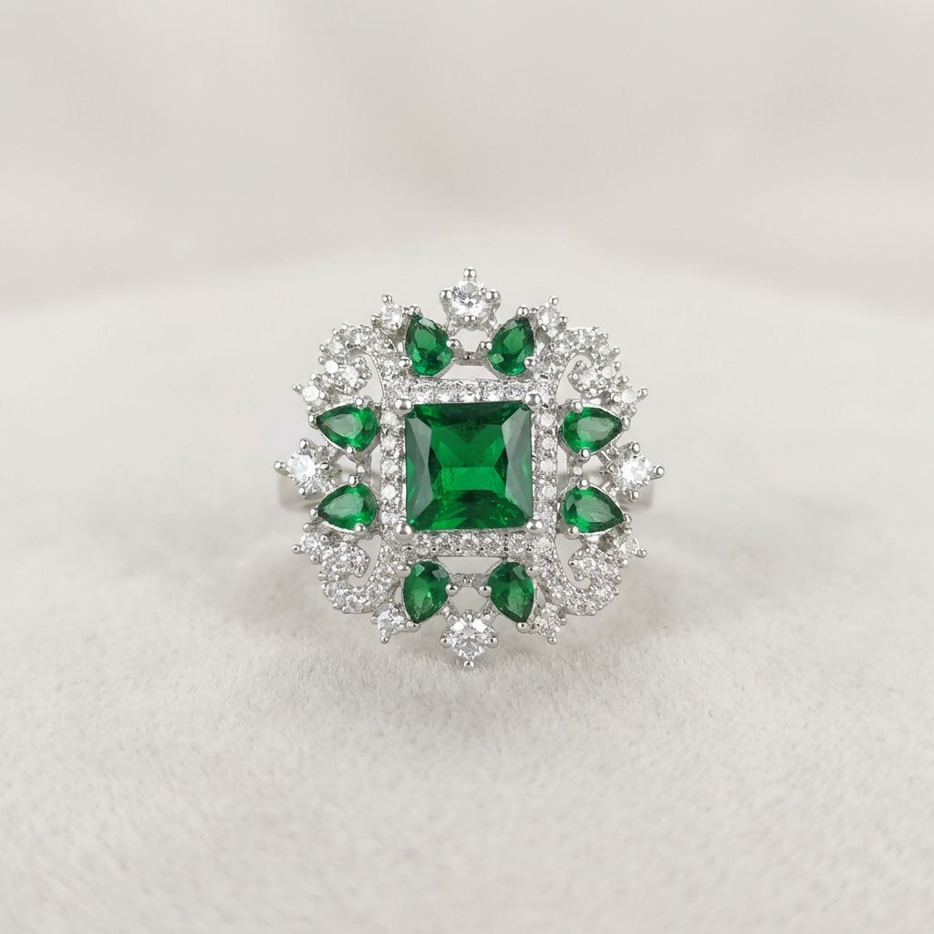 Green Premium AD Ring For Women