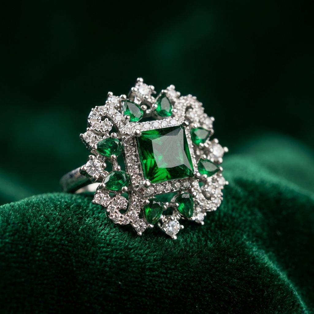 Green Premium AD Ring For Women