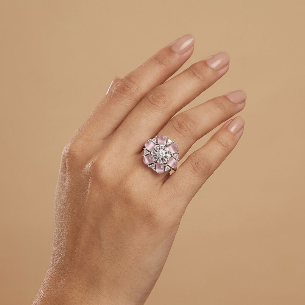 Light Pink Premium AD Ring For Women