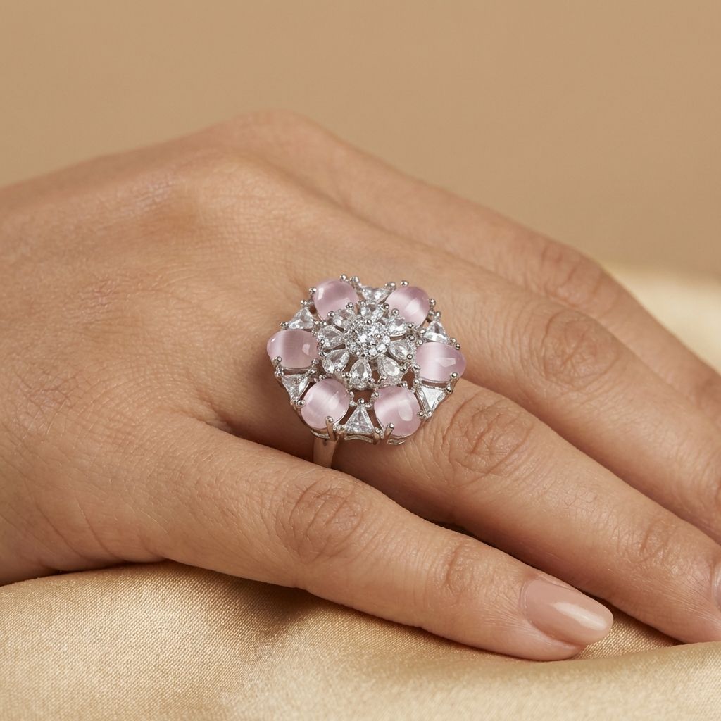 Light Pink Premium AD Ring For Women