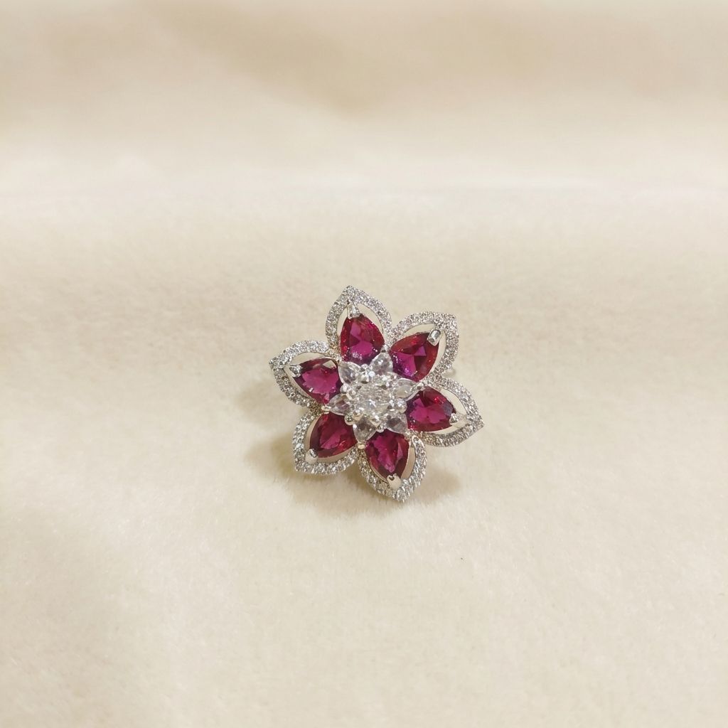 Ruby Pink Premium AD Ring For Women