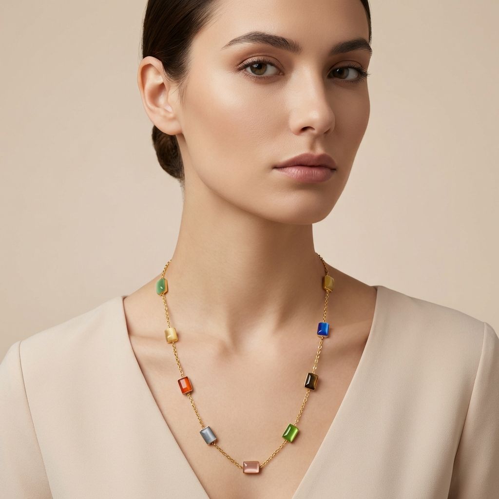 Multicolor Stones Premium Anti Tarnish Necklace For Women