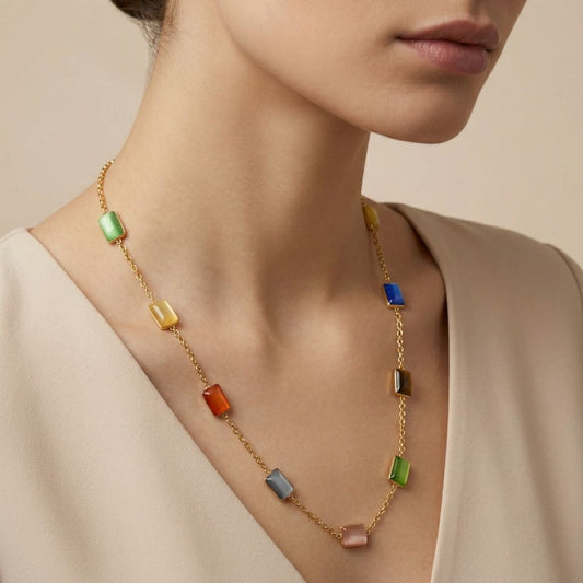 Multicolor Stones Premium Anti Tarnish Necklace For Women