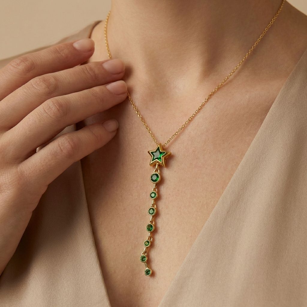 Golden And Green Premium Anti Tarnish Necklace For Women