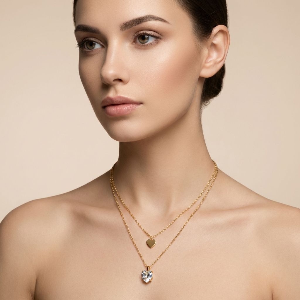Golden  Premium Anti Tarnish Stone Heart Necklace For Women