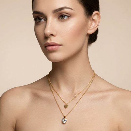 Golden  Premium Anti Tarnish Stone Heart Necklace For Women