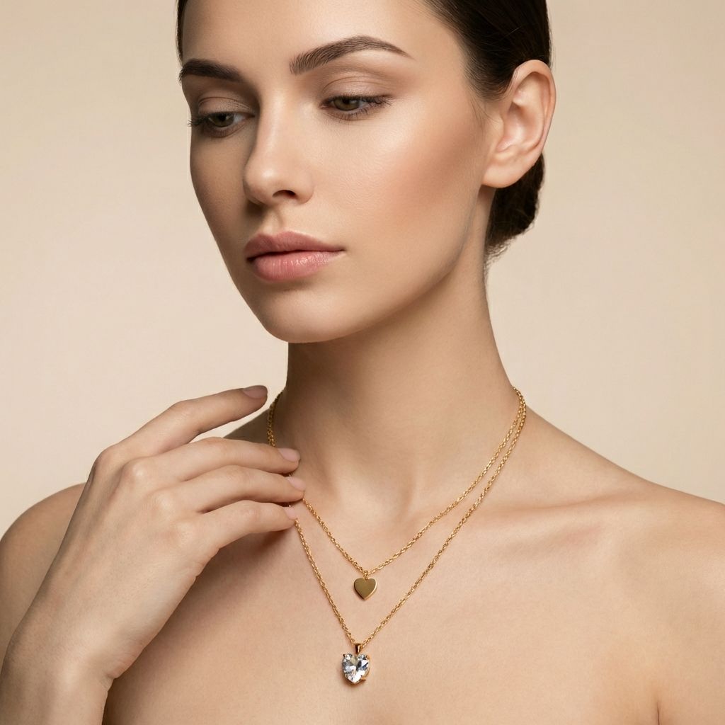 Golden  Premium Anti Tarnish Stone Heart Necklace For Women