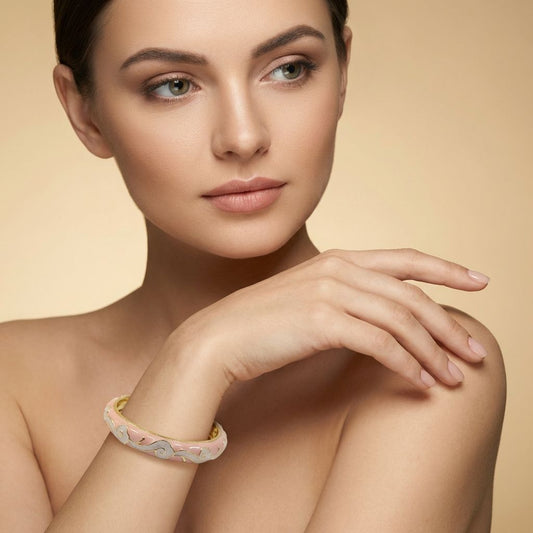 PREMIUM MENAKARI DESIGN SPIRAL PINK ENAMEL BANGLE ANTI TARNISH