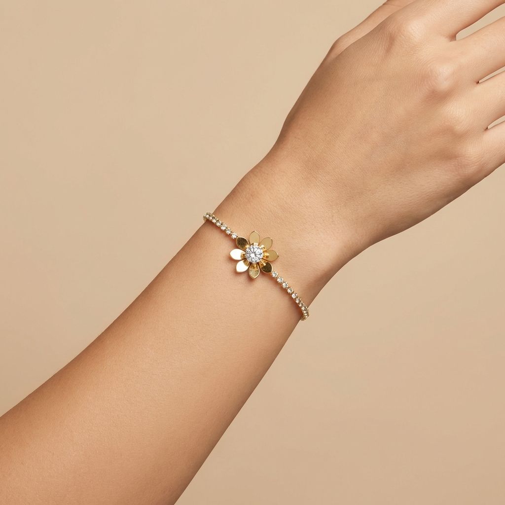 Stone Links Flower Premium Anti Tarnish Bracelet For Women